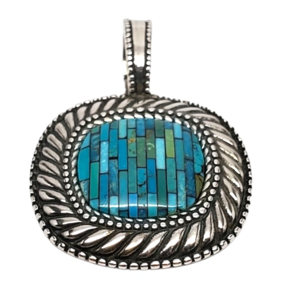 Carolyn Pollack Sterling Silver Turquoise Inlaid Pendant/Enhancer #17103 - Picture 5 of 10